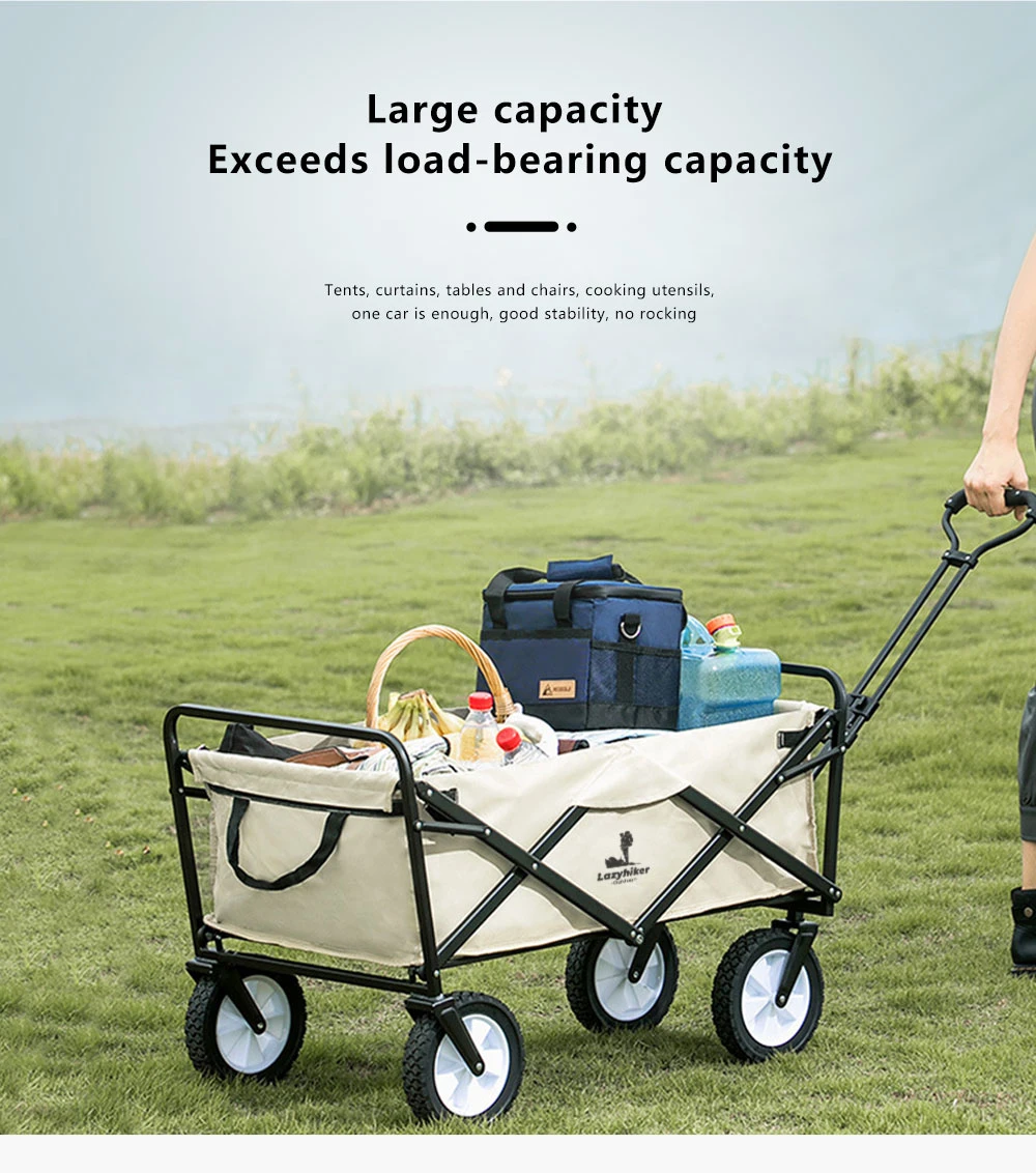 Folding Camping Wagon Garden Cart Shopping Loading Sturdy Steel Frame Beach Trolley Wagon Collapsible Handtruck